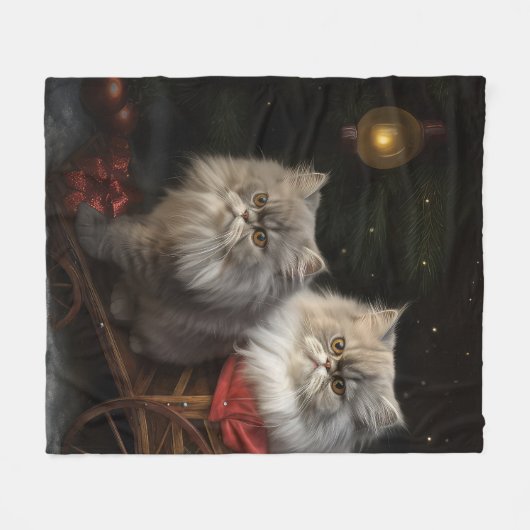 Perzische Kat Snowy Sleigh Kerstmisdecor Fleece Deken (Voorkant (Horizontaal))