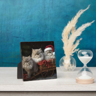 Perzische Kat Snowy Sleigh Kerstmisdecor Fotoplaat