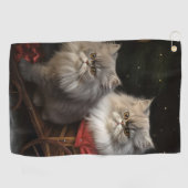 Perzische Kat Snowy Sleigh Kerstmisdecor Golfhanddoek (Horizontaal)