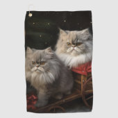 Perzische Kat Snowy Sleigh Kerstmisdecor Golfhanddoek (Voorkant)