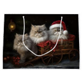 Perzische Kat Snowy Sleigh Kerstmisdecor Groot Cadeauzakje (Voorkant)