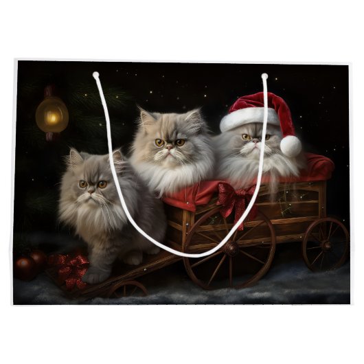 Perzische Kat Snowy Sleigh Kerstmisdecor Groot Cadeauzakje (Achterkant)