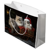 Perzische Kat Snowy Sleigh Kerstmisdecor Groot Cadeauzakje (Achterkant Gekanteld)