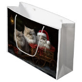 Perzische Kat Snowy Sleigh Kerstmisdecor Groot Cadeauzakje (Voorkant Gekanteld)