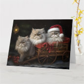 Perzische Kat Snowy Sleigh Kerstmisdecor Kaart (Gele Bloem)