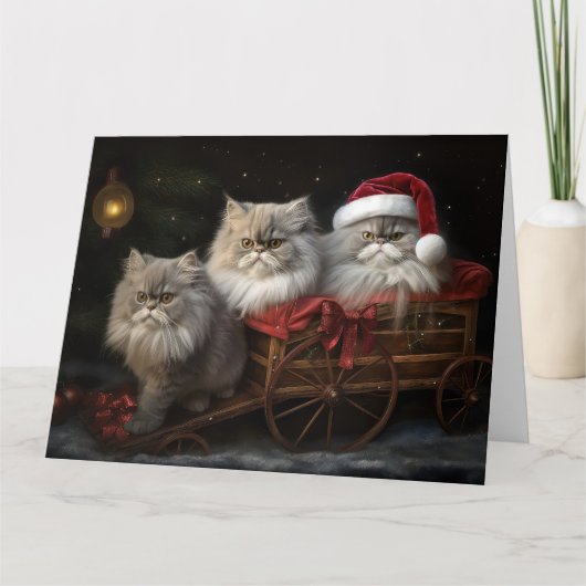Perzische Kat Snowy Sleigh Kerstmisdecor Kaart (Voorkant)