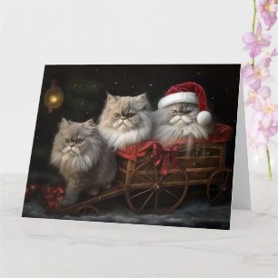 Perzische Kat Snowy Sleigh Kerstmisdecor Kaart
