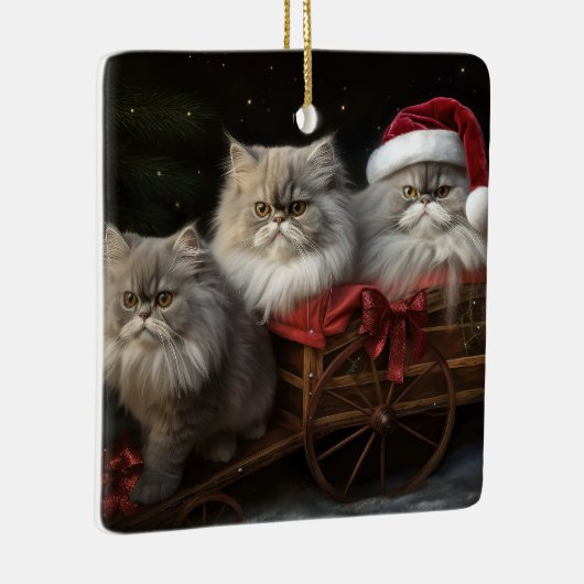 Perzische Kat Snowy Sleigh Kerstmisdecor Keramisch Ornament (Rechts)