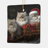 Perzische Kat Snowy Sleigh Kerstmisdecor Keramisch Ornament (Links)