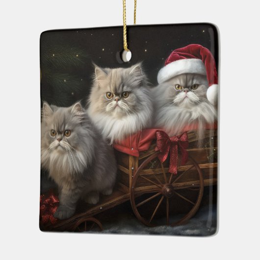 Perzische Kat Snowy Sleigh Kerstmisdecor Keramisch Ornament (Links)