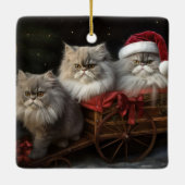 Perzische Kat Snowy Sleigh Kerstmisdecor Keramisch Ornament (Achterkant)