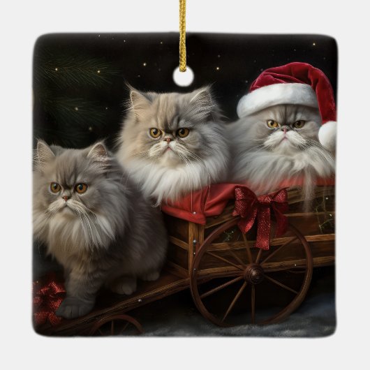 Perzische Kat Snowy Sleigh Kerstmisdecor Keramisch Ornament (Achterkant)