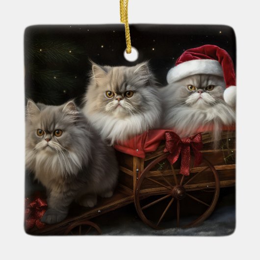 Perzische Kat Snowy Sleigh Kerstmisdecor Keramisch Ornament (Voorkant)