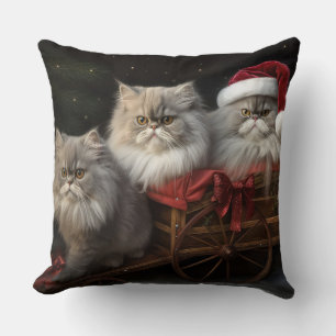 Perzische Kat Snowy Sleigh Kerstmisdecor Kussen
