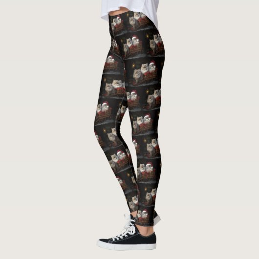 Perzische Kat Snowy Sleigh Kerstmisdecor Leggings (Links)