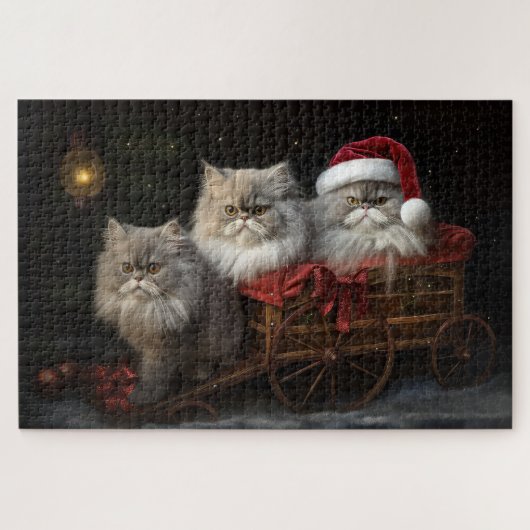 Perzische Kat Snowy Sleigh Kerstmisdecor Legpuzzel (Horizontaal)
