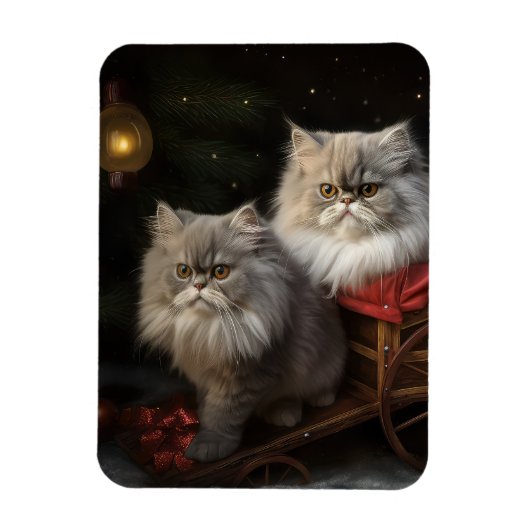 Perzische Kat Snowy Sleigh Kerstmisdecor Magneet (Verticaal)