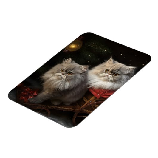 Perzische Kat Snowy Sleigh Kerstmisdecor Magneet (Linkerzijde)