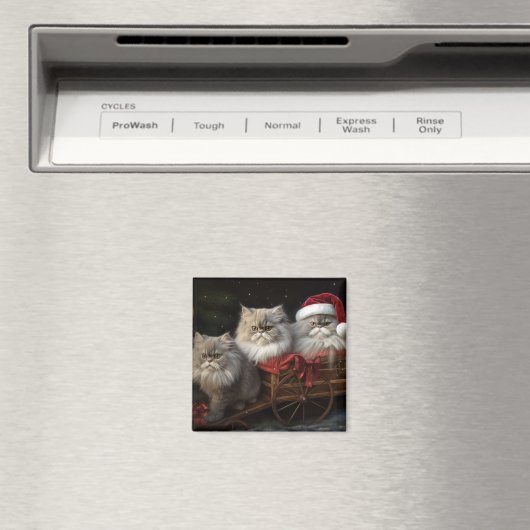 Perzische Kat Snowy Sleigh Kerstmisdecor Magneet (Insitu (Vaatwasser))