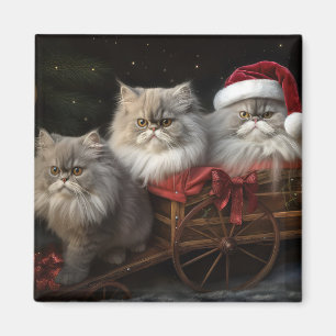 Perzische Kat Snowy Sleigh Kerstmisdecor Magneet