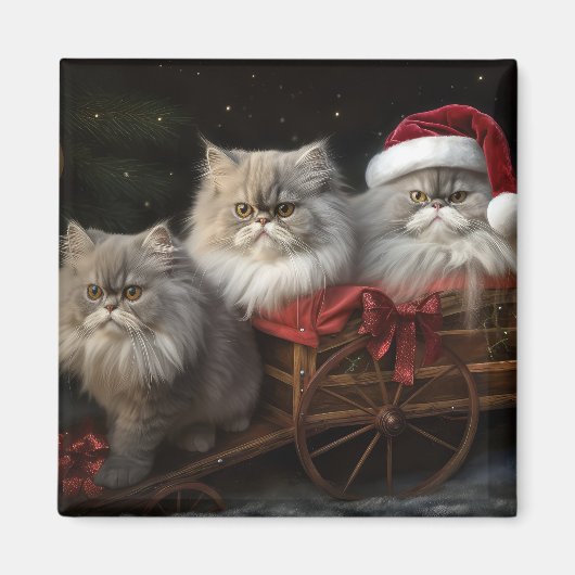 Perzische Kat Snowy Sleigh Kerstmisdecor Magneet (Voorkant)