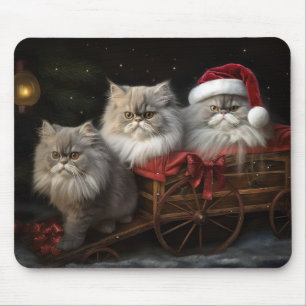 Perzische Kat Snowy Sleigh Kerstmisdecor Muismat
