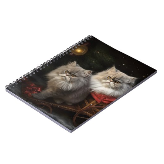 Perzische Kat Snowy Sleigh Kerstmisdecor Notitieboek (Linkerzijde)