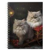 Perzische Kat Snowy Sleigh Kerstmisdecor Notitieboek (Voorkant)