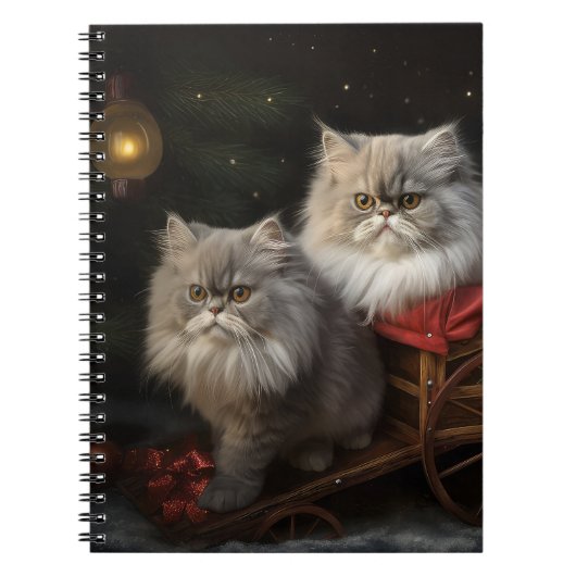 Perzische Kat Snowy Sleigh Kerstmisdecor Notitieboek (Voorkant)