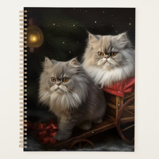 Perzische Kat Snowy Sleigh Kerstmisdecor Planner (Voorkant)