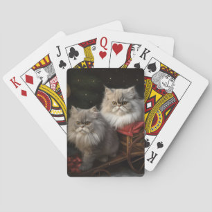 Perzische Kat Snowy Sleigh Kerstmisdecor Pokerkaarten