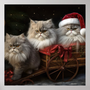 Perzische Kat Snowy Sleigh Kerstmisdecor Poster