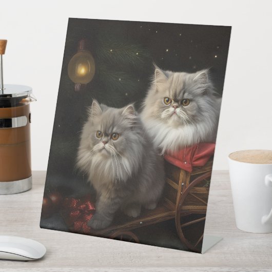 Perzische Kat Snowy Sleigh Kerstmisdecor Reclamebord Met Voetstuk (Insitu)