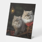 Perzische Kat Snowy Sleigh Kerstmisdecor Reclamebord Met Voetstuk (Voorkant)