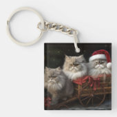 Perzische Kat Snowy Sleigh Kerstmisdecor Sleutelhanger (Voorkant)