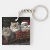 Perzische Kat Snowy Sleigh Kerstmisdecor Sleutelhanger (Achterkant)