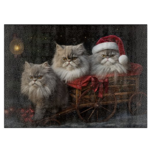 Perzische Kat Snowy Sleigh Kerstmisdecor Snijplank (Voorkant)