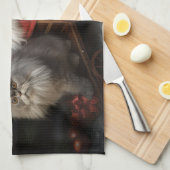 Perzische Kat Snowy Sleigh Kerstmisdecor Theedoek (Quarter Fold)