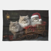Perzische Kat Snowy Sleigh Kerstmisdecor Theedoek (Horizontaal)