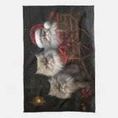 Perzische Kat Snowy Sleigh Kerstmisdecor Theedoek (Verticaal)