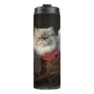 Perzische Kat Snowy Sleigh Kerstmisdecor Thermosbeker