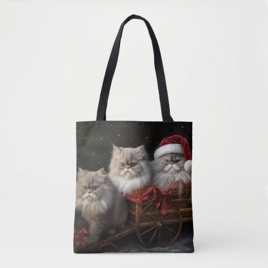 Perzische Kat Snowy Sleigh Kerstmisdecor Tote Bag (Voorkant)