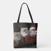 Perzische Kat Snowy Sleigh Kerstmisdecor Tote Bag (Achterkant)