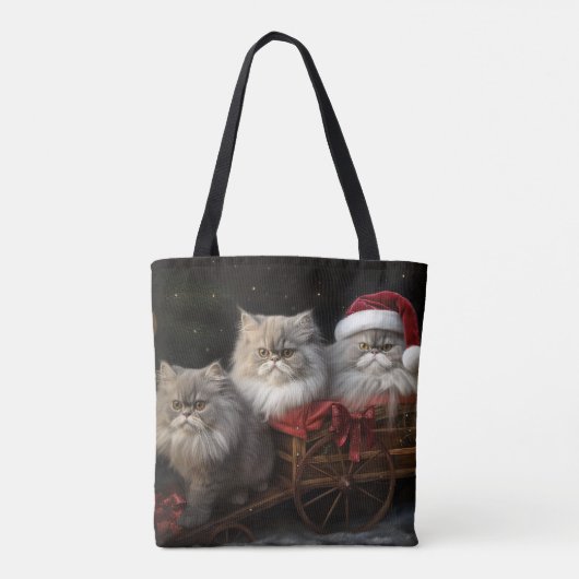 Perzische Kat Snowy Sleigh Kerstmisdecor Tote Bag (Achterkant)