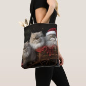 Perzische Kat Snowy Sleigh Kerstmisdecor Tote Bag (Dichtbij)