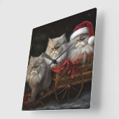 Perzische Kat Snowy Sleigh Kerstmisdecor Vierkante Klok (Hoek)