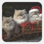 Perzische Kat Snowy Sleigh Kerstmisdecor Vierkante Sticker (Voorkant)