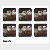 Perzische Kat Snowy Sleigh Kerstmisdecor Vierkante Sticker (Vel)
