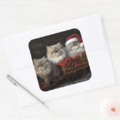 Perzische Kat Snowy Sleigh Kerstmisdecor Vierkante Sticker (Envelop)