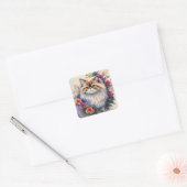 Perzische kat veelkleurige bloemen vierkante sticker (Envelop)